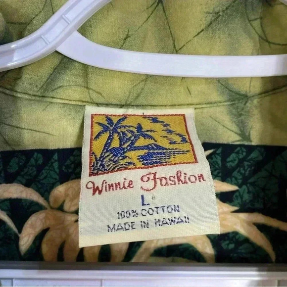Winnie Fashion Local Bird of Paradise Green Cotton Hawaiian Shirt made in Hawaii - Picture 3 of 3